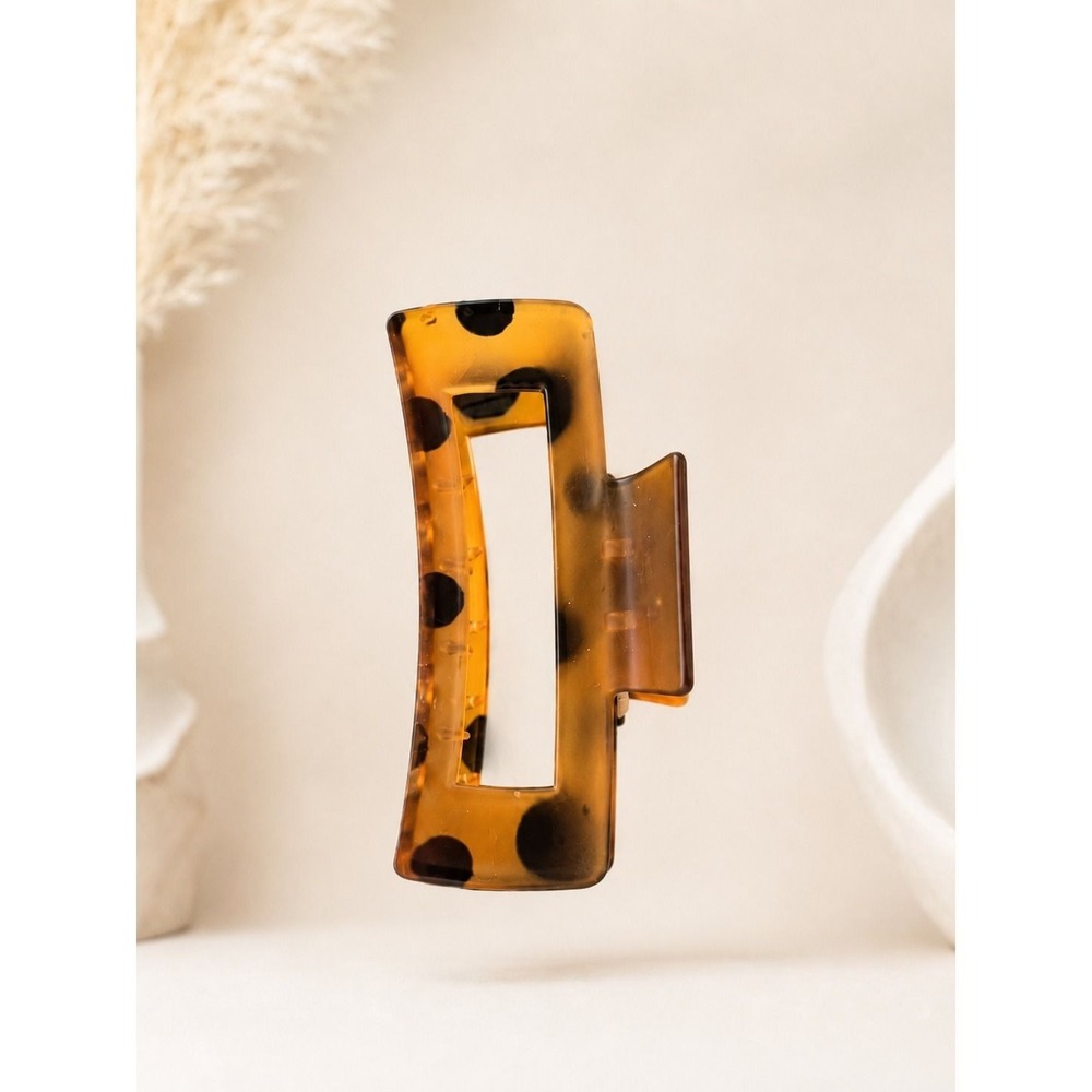 Tortoiseshell Polka Dot Rectangular Claw Hair Clip Brown Acetate Jaw Clip